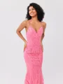 Sheath V-neck Sequin Sweep Train Dress