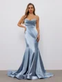 Sheath Spaghetti Straps Rhinestone Sweep Train Dress