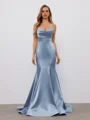 Sheath Spaghetti Straps Rhinestone Sweep Train Dress