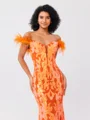 Sheath Off-the-Shoulder Feather Sweep Train Dress