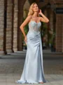 Sheath Spaghetti Straps Appliques Lace Sweep Train Silk Like Satin Corset Dress