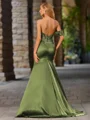 Sheath One-Shoulder Appliques Lace Court Train Silk Like Satin Corset Dress