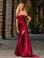 Sheath Off-the-Shoulder Appliques Lace Sweep Train Silk Like Satin Corset Dress