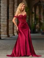 Sheath Off-the-Shoulder Appliques Lace Sweep Train Silk Like Satin Corset Dress