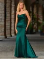 Sheath Sweetheart Pleated Sweep Train Silk Like Satin Dress