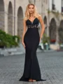 Sheath V-neck Appliques Lace Sweep Train Jersey Dress