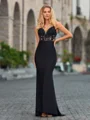 Sheath V-neck Appliques Lace Sweep Train Jersey Dress