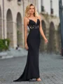 Sheath V-neck Appliques Lace Sweep Train Jersey Dress