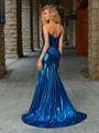 Sheath Straight Pleated Sweep Train Metallic Satin Corset Dress