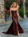 Sheath Sweetheart Pleated Court Train Metallic Satin Corset Dress