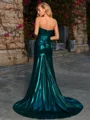 Sheath Sweetheart Pleated Court Train Metallic Satin Corset Dress