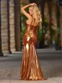 Sheath Sweetheart Rhinestone Sweep Train Metallic Satin Convertible Dress