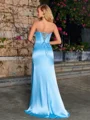 Sheath Spaghetti Straps Rhinestone Sweep Train Silk Like Satin Corset Dress