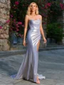Sheath Cowl Pleated Court Train Metallic Satin Corset Dress