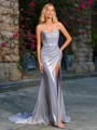 Sheath Cowl Pleated Court Train Metallic Satin Corset Dress