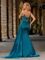 Sheath V-neck Pleated Sweep Train Silk Like Satin Corset Dress
