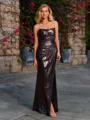 Sheath Straight Pleated Floor-Length Metallic Satin Dress