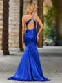 Sheath One-Shoulder Rhinestone Sweep Train Silk Like Satin Dress