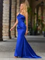 Sheath One-Shoulder Rhinestone Sweep Train Silk Like Satin Dress