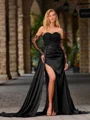 Sheath Sweetheart Long Sleeves Appliques Lace Court Train Silk Like Satin Dress