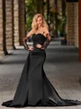 Sheath Sweetheart Long Sleeves Appliques Lace Court Train Silk Like Satin Dress