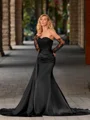 Sheath Sweetheart Long Sleeves Appliques Lace Court Train Silk Like Satin Dress