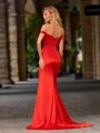 Sheath Off-the-Shoulder Pleated Court Train Silk Like Satin Dress