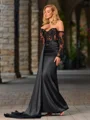 Sheath Sweetheart Long Sleeves Appliques Lace Floor-Length Silk Like Satin Corset Dress
