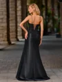 Sheath V-neck Appliques Lace Sweep Train Silk Like Satin Dress
