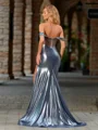 Sheath Off-the-Shoulder Beading Sweep Train Metallic Satin Corset Dress