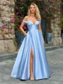 A-line Off-the-Shoulder Floor-Length Satin Dress
