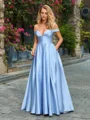 A-line Off-the-Shoulder Floor-Length Satin Dress