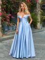 A-line Off-the-Shoulder Floor-Length Satin Dress