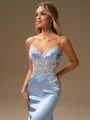 Sheath V-neck Appliques Lace Sweep Train Corset Dress