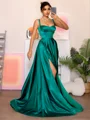 A-line Straps Floor-Length Satin Dress