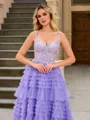 A-line V-neck Appliques Lace Court Train Tulle Corset Dress