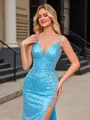 Sheath V-neck Sequin Sweep Train Dress