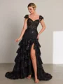 Sheath Sweetheart Appliques Lace Sweep Train Tulle Corset Dress