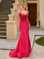 Sheath Spaghetti Straps Appliques Lace Sweep Train Satin Corset Dress