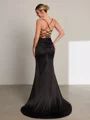 Sheath Spaghetti Straps Pleated Sweep Train Silk Like Satin Corset Dress