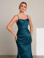 Sheath Spaghetti Straps Pleated Floor-Length Satin Dress