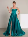 A-line Straps Floor-Length Satin Dress