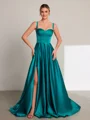 A-line Straps Floor-Length Satin Dress
