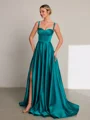 A-line Straps Floor-Length Satin Dress