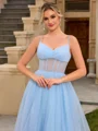 A-line V-neck Sweep Train Tulle Corset Dress