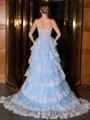 A-line Off-the-Shoulder Appliques Lace Court Train Tulle Corset Dress
