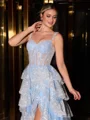 A-line Off-the-Shoulder Appliques Lace Court Train Tulle Corset Dress