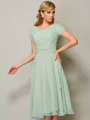 A-line/Princess Bateau Tea-Length Chiffon Bridesmaid Dresses With Ruffles