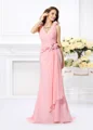 Trumpet/Mermaid V-neck Sweep Train Chiffon Bridesmaid Dresses With Flower