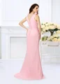 Trumpet/Mermaid V-neck Sweep Train Chiffon Bridesmaid Dresses With Flower